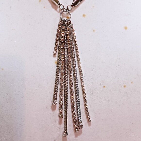 Handmade Silver Tone Rhinestone Sparkle Fringe Fashion Choker Necklace - Picture 7 of 9